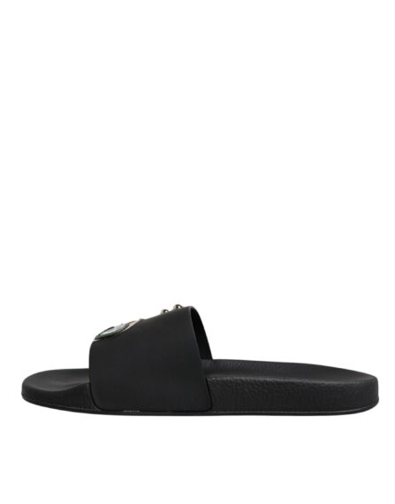 Black Divers Leather Flats Slides Sandals Beachwear Shoes - Image 5