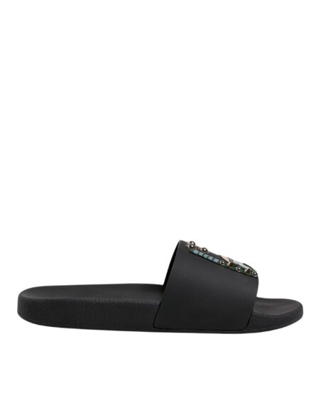 Black Divers Leather Flats Slides Sandals Beachwear Shoes - Image 6