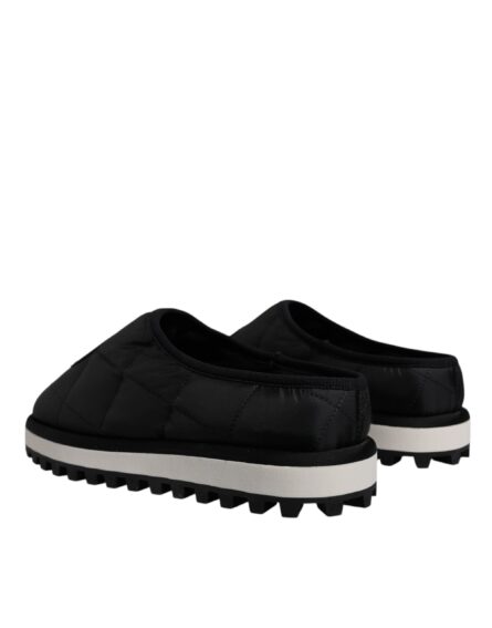 Black Nylon Quilted Logo Patch Sandals Slides Shoes - Image 4