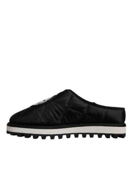 Black Nylon Quilted Logo Patch Sandals Slides Shoes - Image 5
