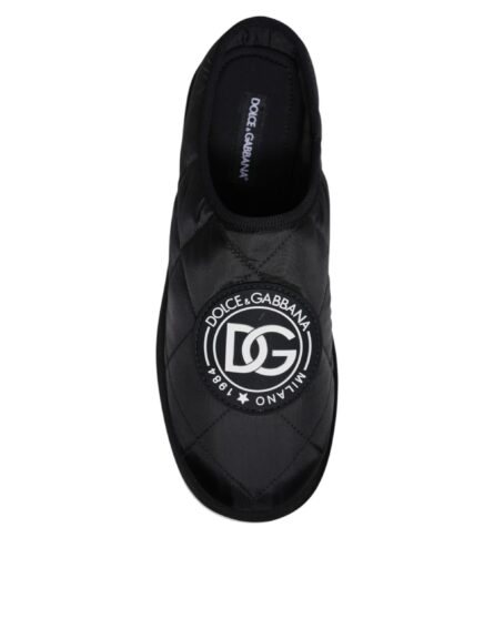 Black Nylon Quilted Logo Patch Sandals Slides Shoes - Image 8