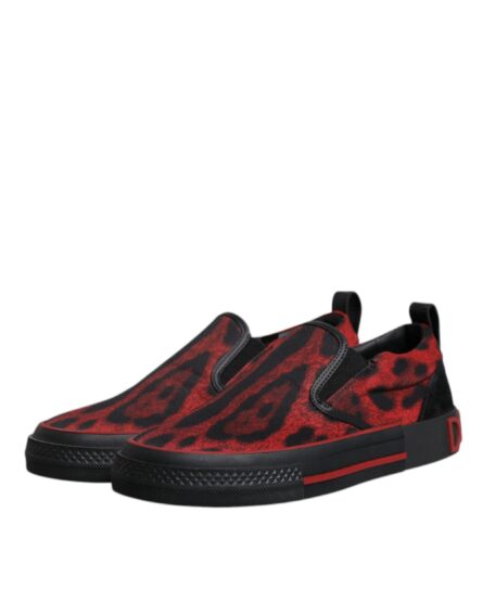 Red Black Leopard Cotton Men Low Top Sneakers Shoes - Image 3