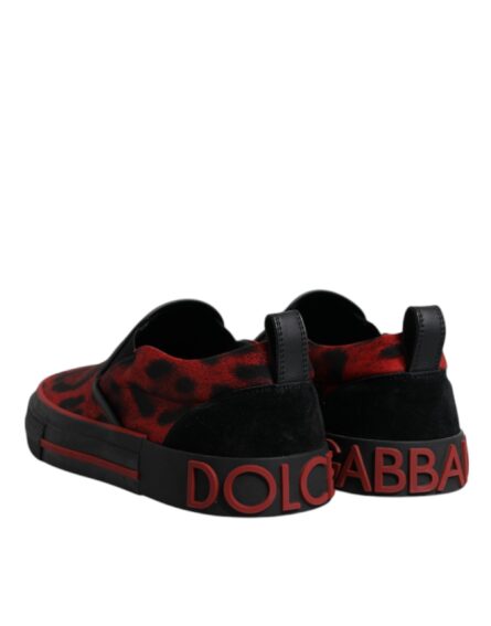 Red Black Leopard Cotton Men Low Top Sneakers Shoes - Image 4
