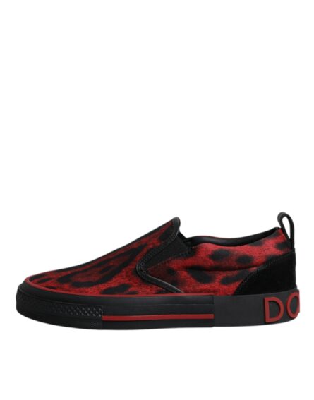 Red Black Leopard Cotton Men Low Top Sneakers Shoes - Image 5