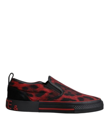 Red Black Leopard Cotton Men Low Top Sneakers Shoes - Image 6