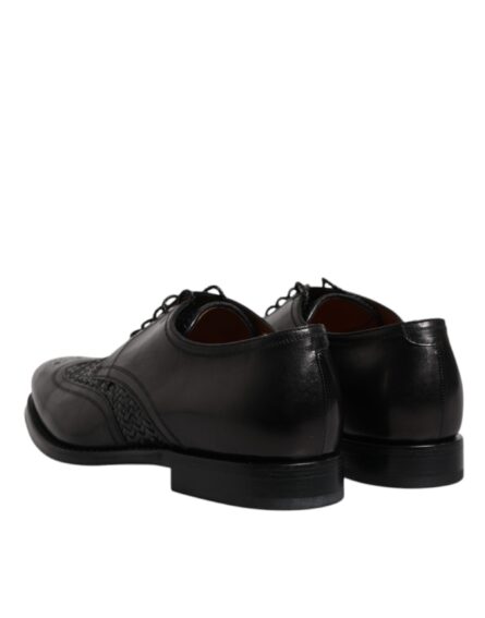 Black Leather Derby Wingtip Lace Up Formal Dress Shoes - Image 4