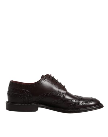 Brown Leather Derby Wingtip Lace Up Formal Dress Shoes - Image 7