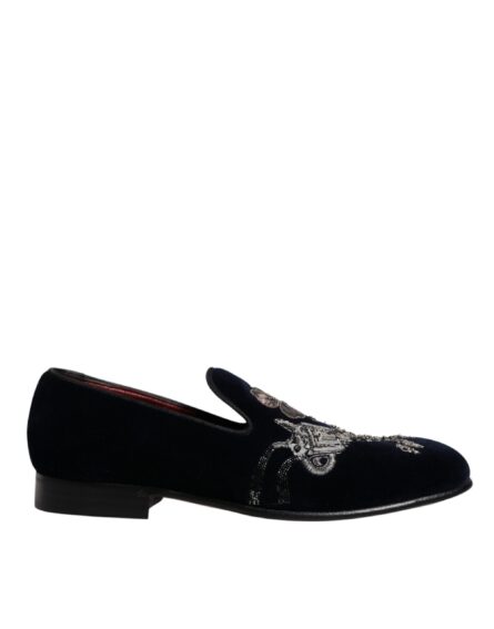 Black Velvet Floral Gun Loafers Dress Shoes - Image 5