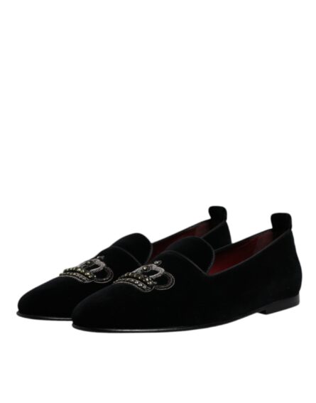 Black Velvet Crystal Crown Loafers Formal Dress Shoes - Image 3