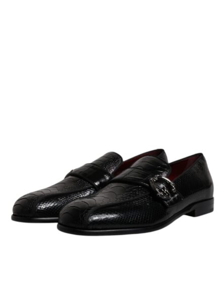 Black Exotic Leather DG Logo Loafers Formal Dress Shoes - Image 3