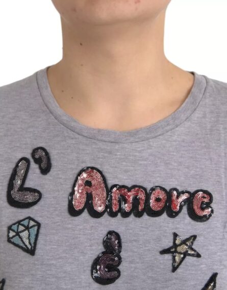 Gray Cotton L'Amore E'Bellezza Top T-shirt - Image 8
