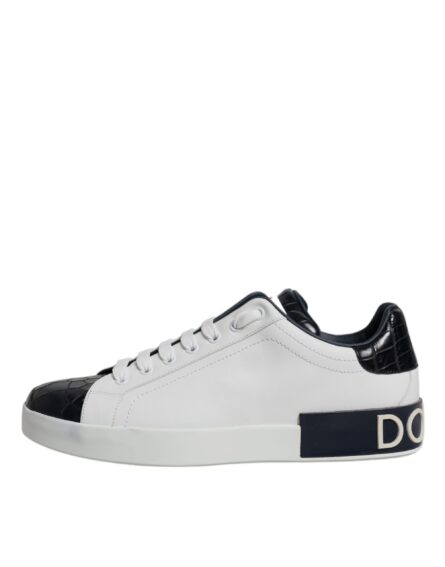 White Black Leather Portofino Sneakers Shoes - Image 5