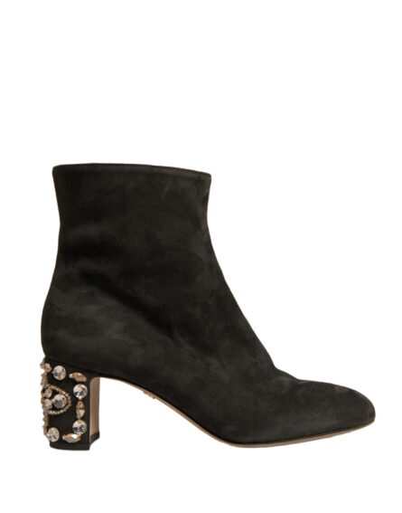 Black Embellished Heel Ankle Boots Shoes - Image 5