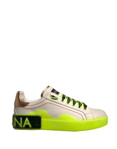 White Yellow Portofino Leather Sneakers Shoes - Image 5