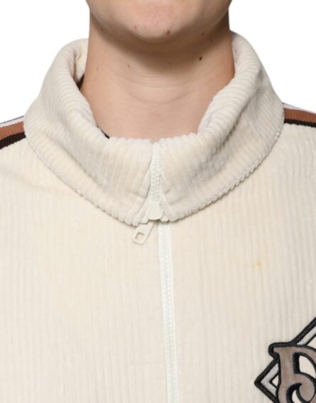 Beige Logo Applique Cotton Corduroy Full Zip Jacket - Image 5