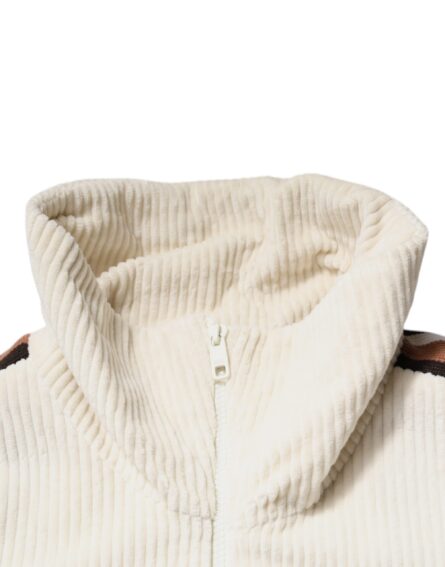Beige Logo Applique Cotton Corduroy Full Zip Jacket - Image 7