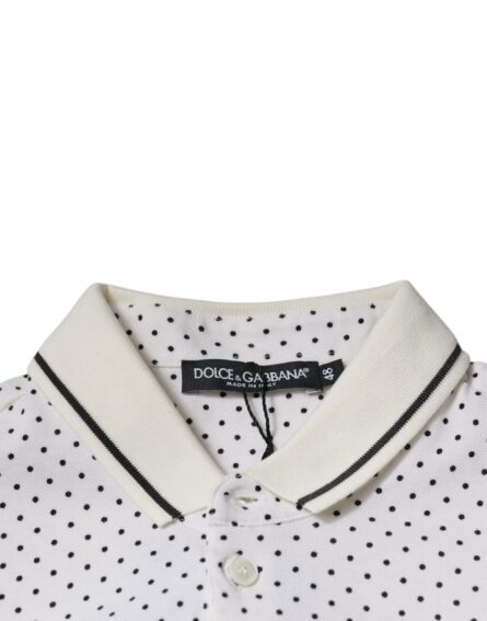 White Polka Dot Cotton Collared Polo T-shirt - Image 5