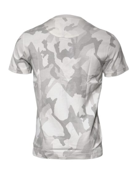 White Gray Camouflage Cotton Crew Neck T-shirt - Image 4