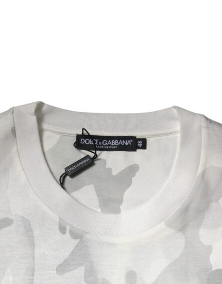 White Gray Camouflage Cotton Crew Neck T-shirt - Image 5