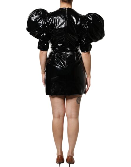 Black Patent Leather Puff Sleeves Mini Dress - Image 4