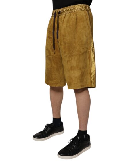 Brown Lambskin Suede Men Bermuda Shorts - Image 3
