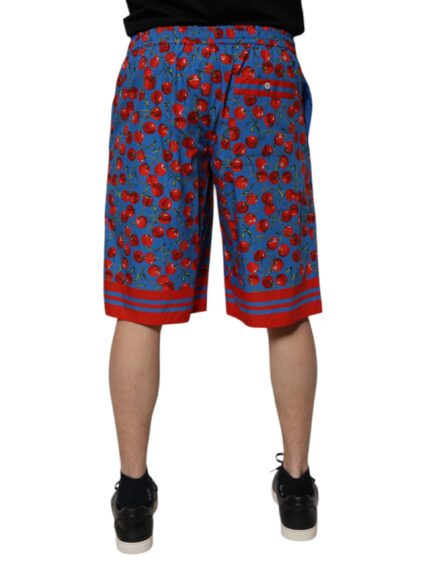 Blue Cherry Print Cotton Men Bermuda Shorts - Image 4