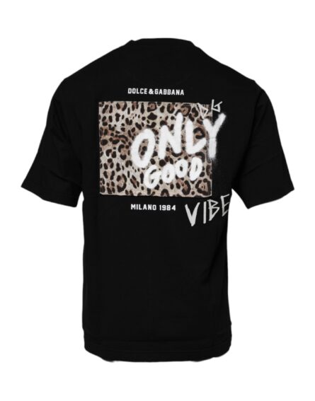 Black Amore Leopard Cotton Crew Neck T-shirt - Image 4