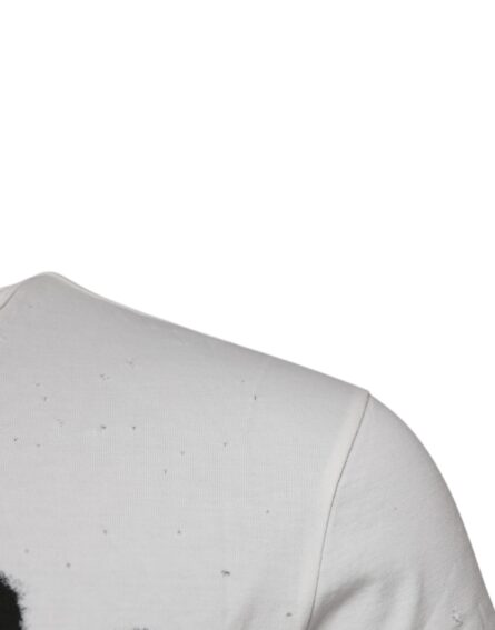 White Graphic Print Cotton Crew Neck T-shirt - Image 4