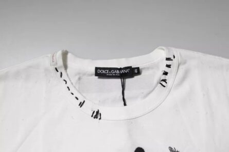 White Graphic Print Cotton Crew Neck T-shirt - Image 5