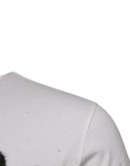 White Graphic Print Cotton Crew Neck T-shirt - Image 6
