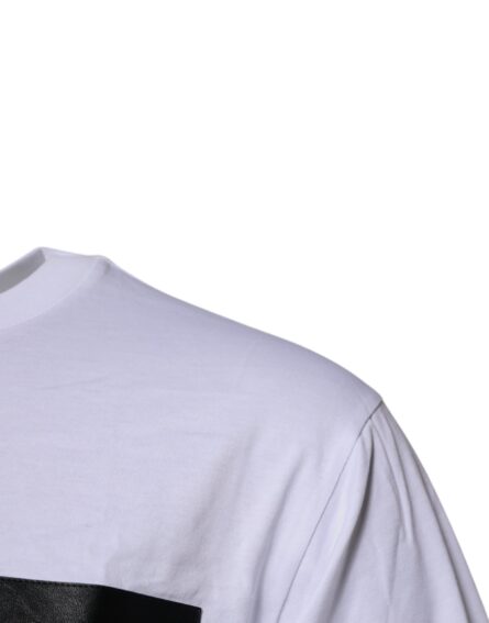 White Logo Patch Cotton Crew Neck T-shirt - Image 3