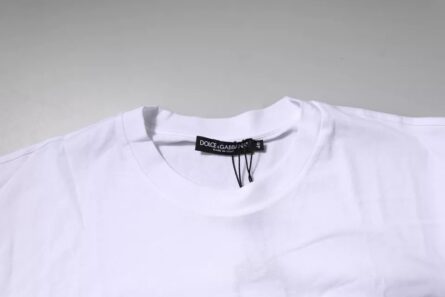 White Logo Patch Cotton Crew Neck T-shirt - Image 6