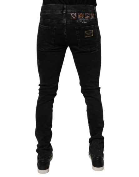 Black Tattered Cotton Skinny Men Denim Jeans - Image 4