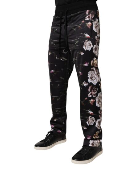 Black Floral Polyester Jogger Pants - Image 3