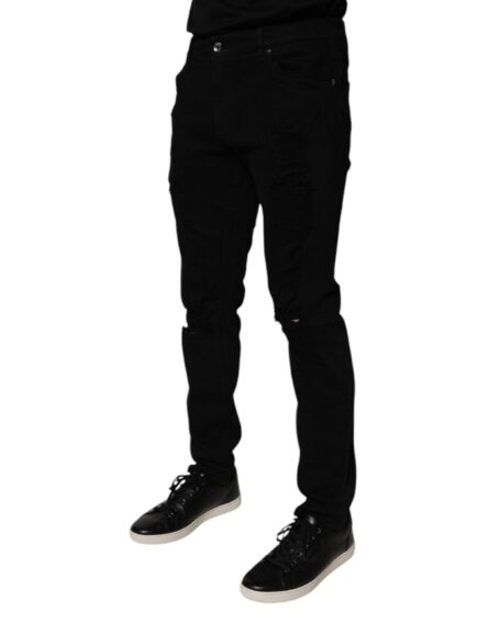 Black Tattered Cotton Skinny Men Denim Jeans - Image 3