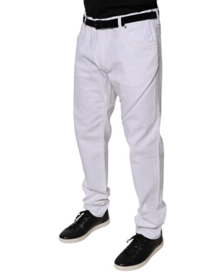 White Cotton Stretch Skinny Men Denim Jeans - Image 3
