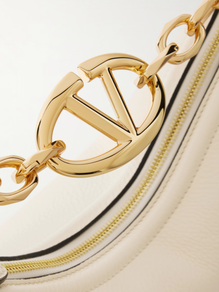 Ivory Leather Small Hobo Vlogo Shoulder Bag - Image 4