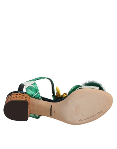 Green Crystal Fur Embellished Sandals Shoes - Image 8