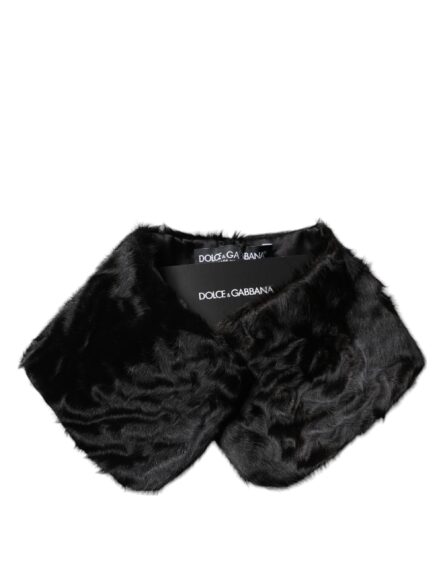Black Lamb Fur Collar Women Neck Wrap Scarf - Image 3