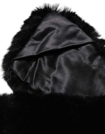 Black Lamb Fur Collar Women Neck Wrap Scarf - Image 4
