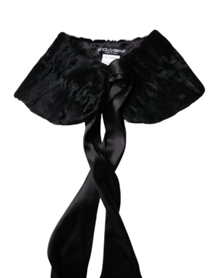 Black Lamb Fur Women Neck Warmer Winter Scarf - Image 3