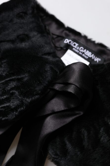 Black Lamb Fur Women Neck Warmer Winter Scarf - Image 4