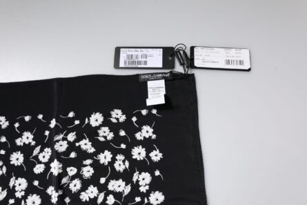 Black Floral Silk Square Wrap Shawl Scarf - Image 5