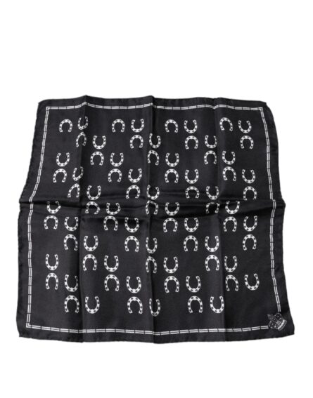 Black Horseshoe Silk Square Handkerchief Scarf - Image 2