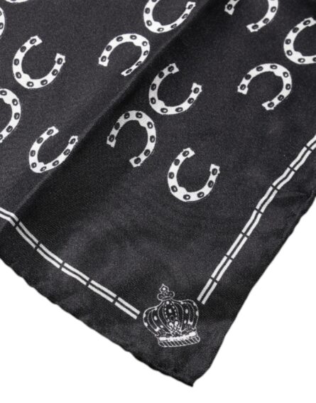 Black Horseshoe Silk Square Handkerchief Scarf - Image 3