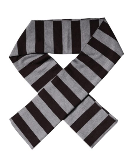 Black Gray Stripes Wool Neck Wrap Scarf - Image 3