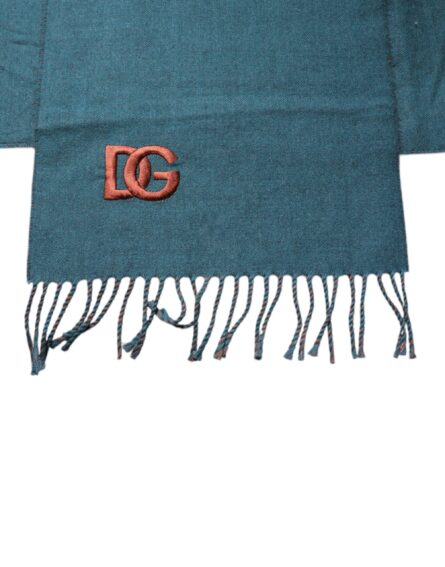 Blue Green Wool Fringes Wrap Shawl Scarf - Image 2