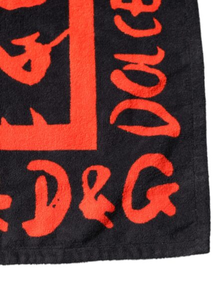 Black Red Logo Print Cotton Beach Towel - Image 3