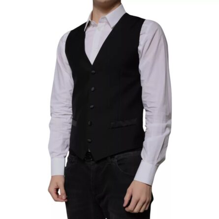 Black Wool Formal Dress Men Waistcoat Vest - Image 3