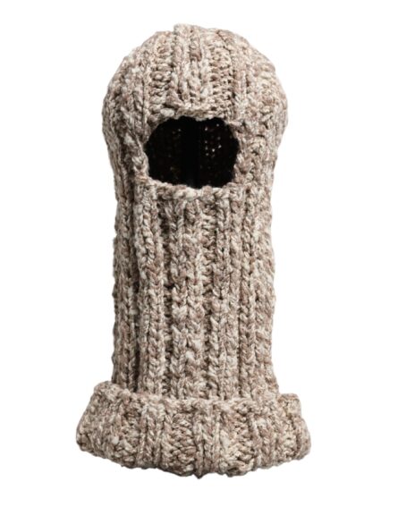 Beige Wool Knitted Ski Mask Balaclava Hat - Image 5